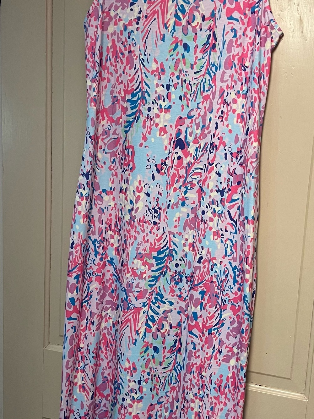 Vibrant Pink & Blue Floral Maxi Dress Perfect Bathing suit cover up